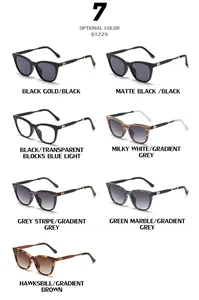 Detail showing 7 color options for B1229 cat eye sunglasses with blue light blocking lenses