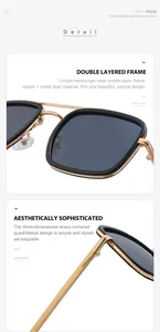 Detailed view of fashionable double-layer square frame glasses with golden metal hinges