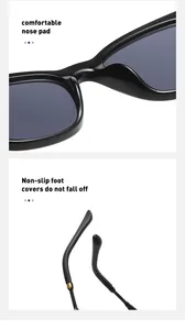 Close-up of integrated nose pads and anti-slip temple tips on black sunglasses