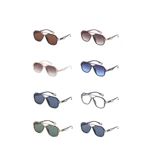 Set of vintage steampunk aviator sunglasses in eight colors with teardrop temple cutouts