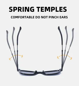 Detail of flexible spring temples on black frame sunglasses for comfortable fit