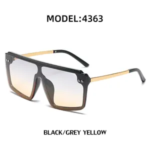 Lunettes de soleil carrées oversize à dessus plat avec monture noire et verres dégradés