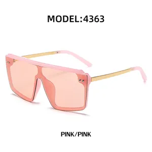 Lunettes de soleil oversize roses pour femmes avec branches en métal doré et verres unis