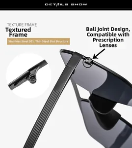 Detail of 301 stainless steel brushed frame and slot structure of polarized sunglasses