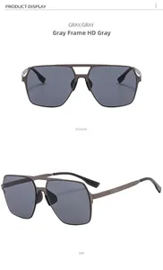 Detail of square polarized pilot sunglasses for men with grey frame and dual bridge