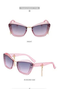 Lunettes de soleil œil de chat rose transparent avec verres dégradés et pendentif