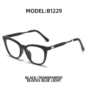 Cat eye blue light blocking glasses with black frames and clear lenses for eye protection