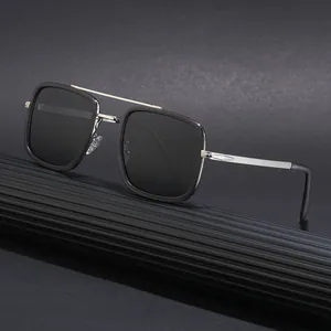 Stylish square frame sunglasses in black and silver metal finish for men and women