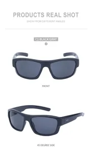 Front- und 45-Grad-Seitenansicht der Y2K-Radsport-Sonnenbrille in C1 Schwarz-Grau