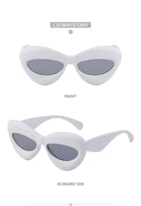 Front and side view of white thick frame sunglasses with dark gray lenses