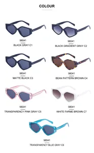 Multiple color options for polygon frame sunglasses including black, tortoiseshell and clear