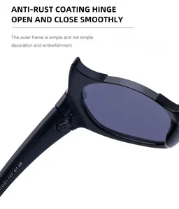 Détail des charnières antirouille et du marquage CE sur les lunettes de soleil Y2K