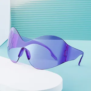 Lunettes de soleil Y2K sans monture avec verres violets surdimensionnés pour sport