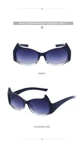 Vues de face et de profil à 45 degrés de lunettes de soleil œil de chat noir dégradé