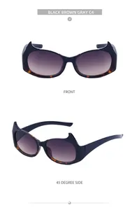 Vue détaillée des lunettes de soleil œil de chat noires et écaillées avec verres gris