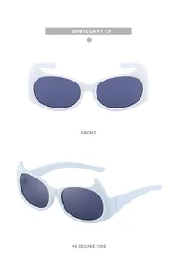Vues de face et de côté à 45 degrés des lunettes de soleil œil-de-chat blanches C9