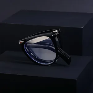 Faltbare polarisierte Pilotenbrille für Herren mit schwarzem Rahmen und blauen Gläsern