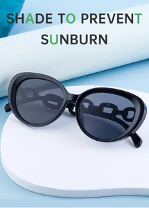 Detail of polarized cat-eye sunglasses with unique chain-link temples and model number