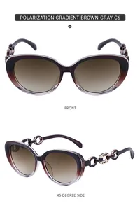 Polarized cat-eye sunglasses for women with gold chain link temple detail and gradient lenses