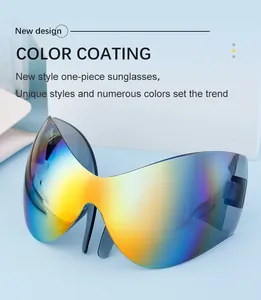 Detail of colorful gradient coating on rimless futuristic sports sunglasses lens
