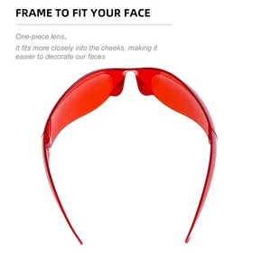 Top view of red one-piece lens cycling sunglasses with a wrap-around face design