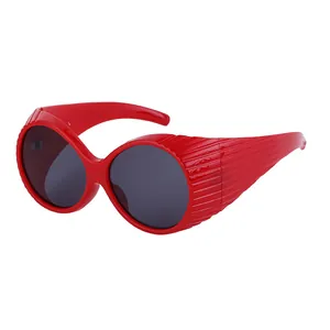 Fashion Retro Oval Large Frame Sunglasses For Women Individual Ribbed Texture PC Lens UV400 Protective Outdoor Travel Eyewear