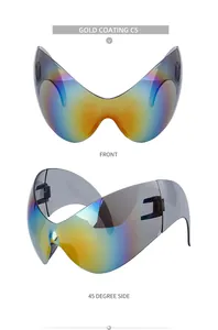 Front and side view of iridescent gold coating cat-eye cycling sports sunglasses