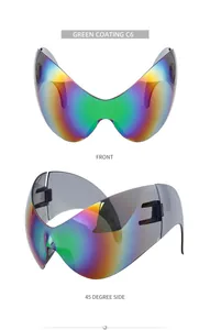 Macro detail of futuristic green coating C6 oversized shield cycling sunglasses