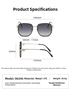 Spécifications de taille pour lunettes de soleil polarisées femme avec monture métal