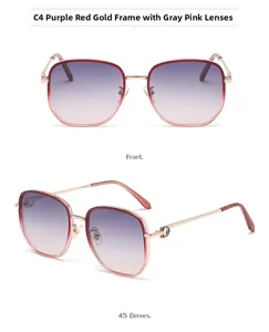 Détail de lunettes de soleil polarisées oversize avec monture en métal violet doré et dégradé