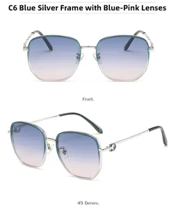 Détails des lunettes C6 avec monture argentée et verres dégradés bleu à rose