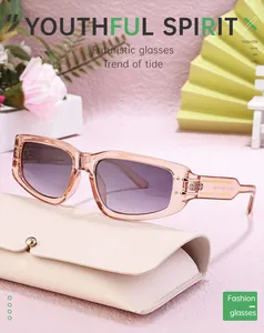 Pink transparent frame sunglasses with purple gradient lenses and chic leather case