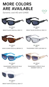 Detailed catalog showing seven color options for square retro UV400 sunglasses
