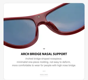 Macro detail of arched nose bridge on sports sunglasses with one-piece molding design