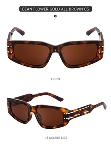 Front and side view of tortoiseshell sunglasses with brown lenses and gold metal accents