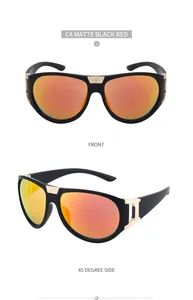 Front and side view of matte black sports sunglasses with orange mirror coating lenses