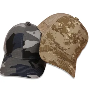 Outdoor camouflage mesh trucker petten in woodland en digitaal desert patronen