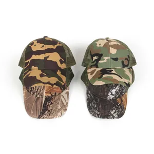Ademende camouflage trucker caps met mesh achterkant voor zonbescherming in vier stijlen