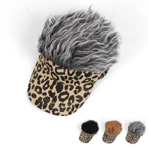 Casquette De Baseball Imprimé Léopard Fantaisie Avec Perruque Chapeau De Soleil Amusant Cheveux Courts Pour Hommes Femmes Fête Extérieur