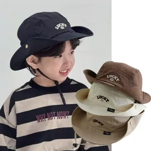 Kinder Outdoor Sonnenschutz Anglerhut Mit LUCKY Stickerei Breite Krempe Sonnenhut Für Jungen Mädchen Kleinkinder Kappe