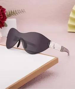 Details der grauen Schmetterlings-Sonnenbrille mit silbernem Metallscharnier