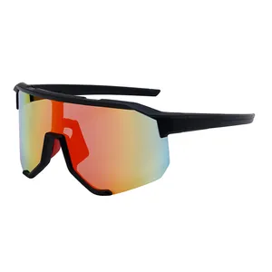 Sport-Sonnenbrille mit matt schwarzem Rahmen und rot-orange verspiegelten Gläsern