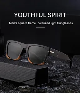 Detail of square polarized sunglasses with silver arrow accents on a textured case