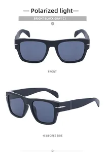 Front and side view of bright black polarized sunglasses with gray lenses C1