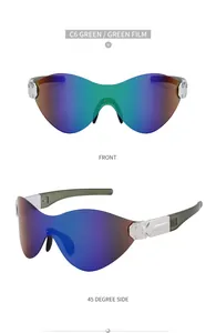 Vorder- und Seitenansicht der C6 grün verspiegelten randlosen Sonnenbrille mit Metallscharnier