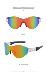 Vorder- und 45-Grad-Seitenansicht der mattschwarzen Sportsonnenbrille mit rotem Glas
