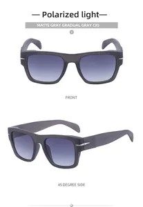 Detail of matte gray polarized sunglasses with gradual gray lenses and modern frame texture