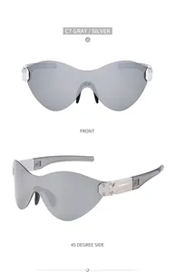 Front- und Seitenansicht der grauen Sport-Sonnenbrille mit silbernen Metallelementen