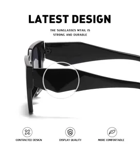 Detailed view of black cat eye sunglasses featuring thick geometric temples and sturdy hinges