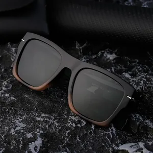 Polarized square sunglasses for men with black to brown gradient frames and gray lenses